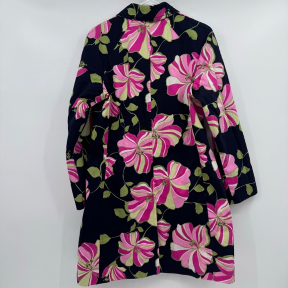 Nine Company Coat Women 8 Blue Pink Floral Light Trench Button Up Long Sleeve - Picture 6 of 11